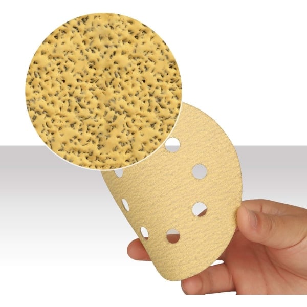 100-pak sandpapir, 125 mm med velcro 60 80 120 150 220 korn 8 huller sorteret til excentrisk slibning