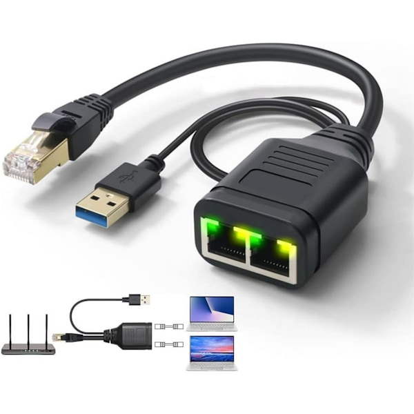 Ethernet-splitter 1 til 2 Internet-splitter, RJ45 Hun til Dobbelt Hun Netværks-splitter, 100 Mbps Høj Hastighed Internet Netværk LAN til Router, TV-boks