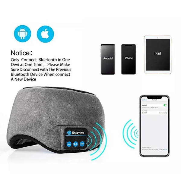 Langaton Bluetooth-stereonauhakkuiset kuulokkeet, unimaski, harmaa gray