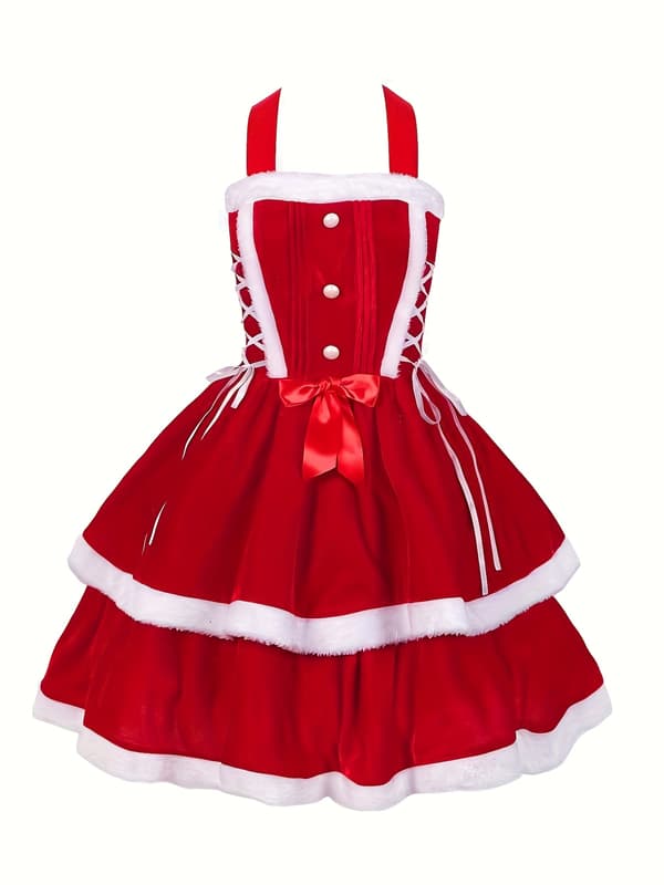 Julekjole med avtakbar hettekappe og sløyfe for festcosplay XL Red