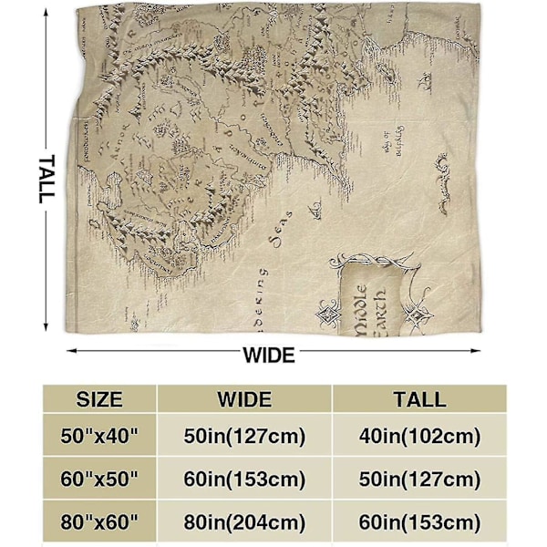 Medeljordkarta Sagan om Ringen Ultra-Mjuk Mikro Fleecefilt För Soffa Päls Plysch Kastfilt 60x50in 150x125cm