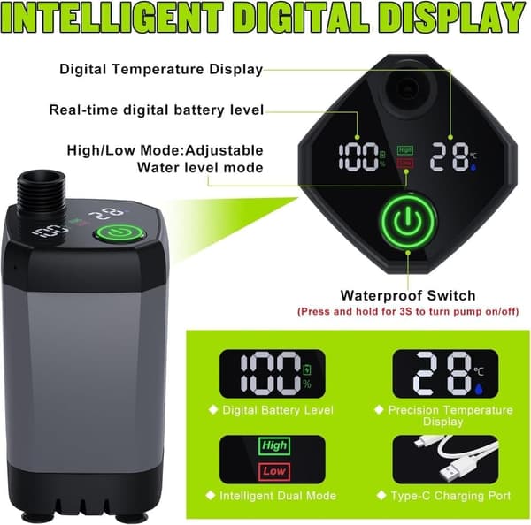 Portable Camping Shower - Spopal 6000mAh Rechargeable with LED Display, 4 Spray Modes, IPX7 Waterproof Gray Gray S1