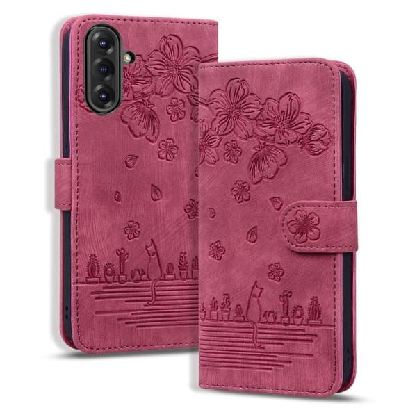 Sakura Kat Design Hard Case Kompatibel med Samsung Galaxy A56 / A36[GPA] Vinrött