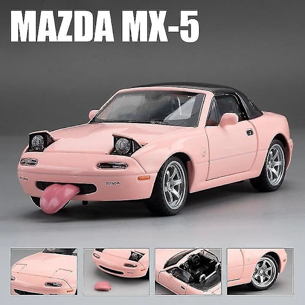 Miniatyr Mazda MX-5 Støpt Modell med Lyd & Lys, Lekerbil med Åpningsbare Dører for Barnesamling [GPA] Pink
