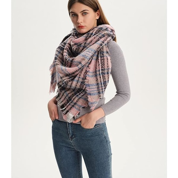 Dame Skjerf Høst Vinter Klassisk Frynser Rutete Skjerf Varmt Mykt Chunky Stor Pledd Wrap Sjal Skjerf Sirkel Skjerf (Kaffe)