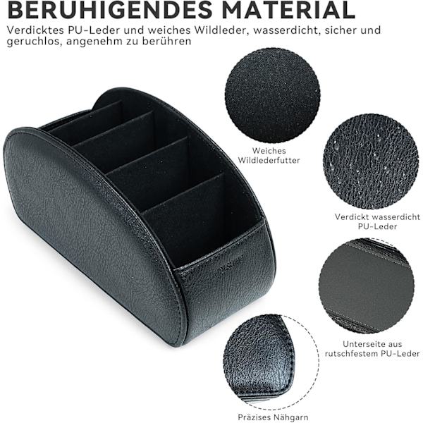 Fjärrkontrollhållare med 5 fack, PU Läder Organizer Förvaringslåda för TV-fjärrkontroll Grey