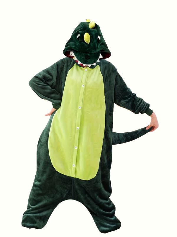 Dinosaur Dyre Tegneserie Par Pyjamas Onesie til Voksne Vinter Efterår Rollespil Outfits M 1PC Green