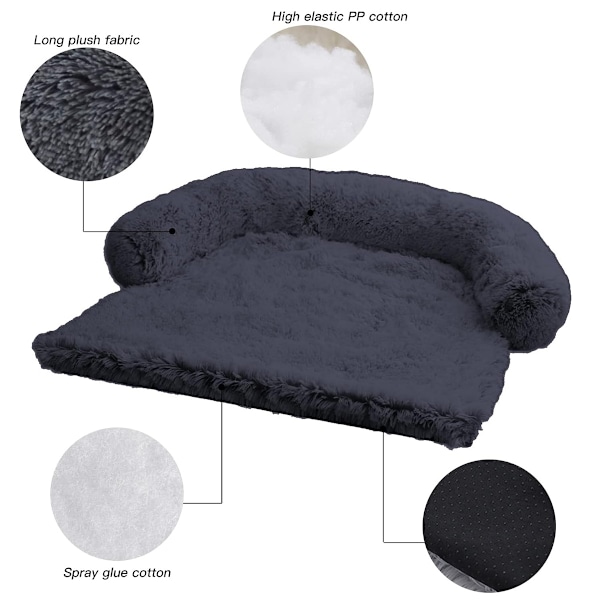 Stor hundematte, myk hundesofa - dyreteppe med glidelås, ideelt for hundebur, nisje, bil 76x76x15cm mørk grå
