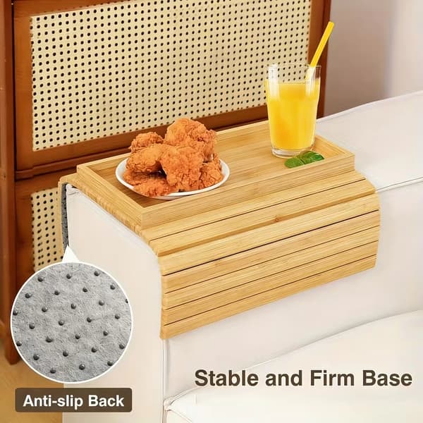 Sammenleggbart armbrett for sofa med koppholder og sklisikker pute, plast, ingen montering Natural
