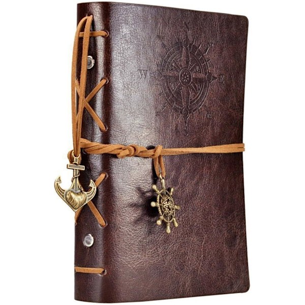 Læder Skrive Journal Notesbog, 7 Tommer Vintage Nautisk Spiral Blank Snøre Dagbog Notesblok Skitsebog Rejse, Kaffe
