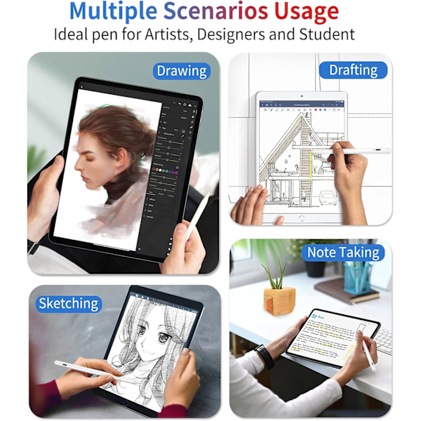 Styluspenna för iPad 2018-2023, Handflataavvisning/Lutningskänslighet/Magnetisk iPad-penna