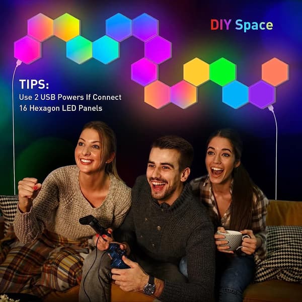 Hexagonale lys 8-pak LED vægpaneler RGB Spillebelysning