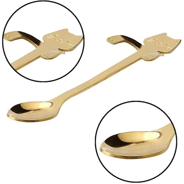Katt-skjeer i rustfritt stål, 5 stk rustfrie katter kaffeskjeer, katter kaffeskjeer, katter dessertskjeer, for te, kaffe, dessert, milkshake, kjøkken