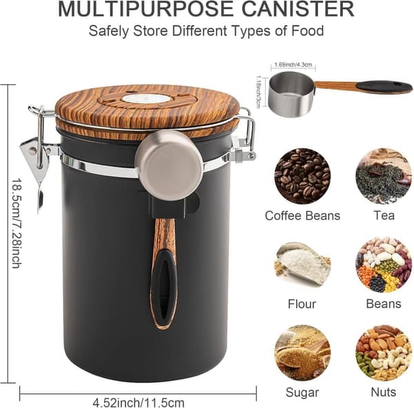 1500/1800ml Kaffebeholder Rustfritt Stål Lufttett Oppbevaringsboks Matlagring med Skje