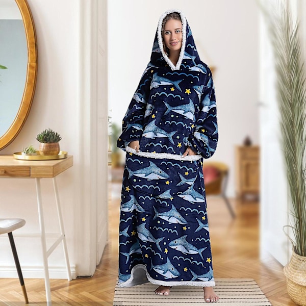 Hettegenserteppe Oversized Hettegenserteppe med Lomme Oversized Sherpa Bærbart Teppe Sweatshirt Hvit