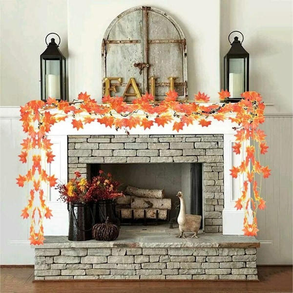 12 stk. Efterårskrans Ahornblad Dekoration Kunstig Ahornblad Krans Rødt Ahornblad Hængende Vedbend Plante Bryllup Thanksgiving Halloween Dekoration
