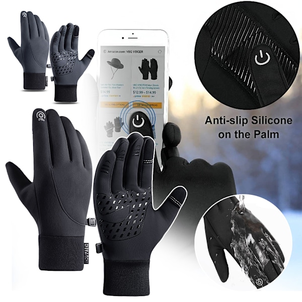 Termohansker Vanntette hansker for vinteren, hansker for kvinner menn svart black XL