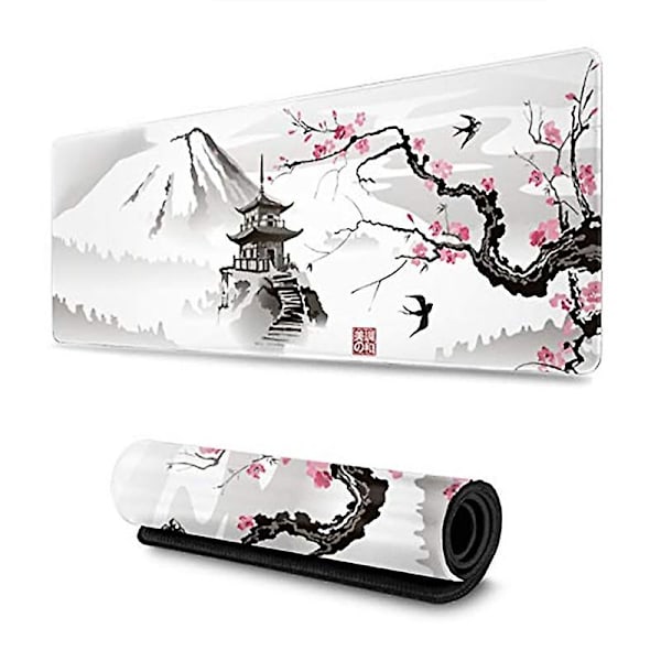 Sort og hvidt kirsebærblomst musemåtte Sakura Dead Life udvidet skrivebordsmåtte 80x30cm skridsikker gummibase syet kant stor Xl spilmåtte kompatibel B