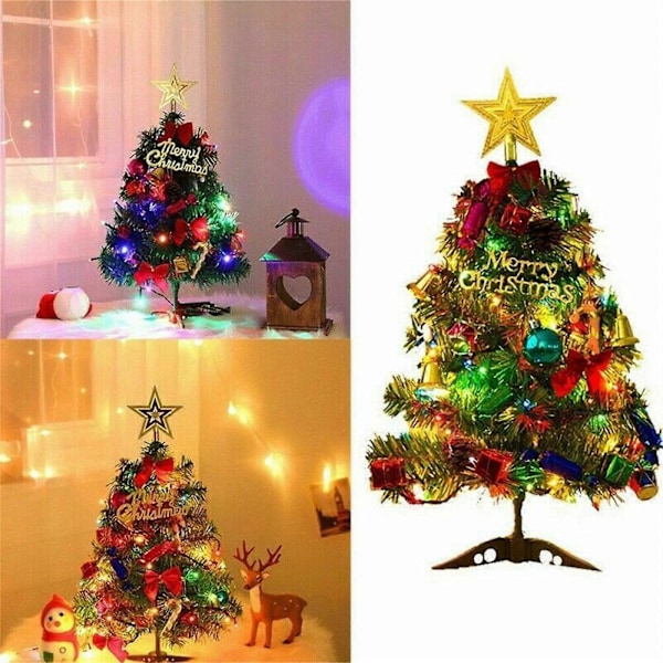 Juledekorasjonspakke Juletre med pynt, 50 cm batteridrevet juletre med pynt og lys (uten batterier)