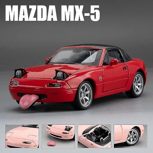 Miniatyr Mazda MX-5 Støpt Modell med Lyd & Lys, Lekerbil med Åpningsbare Dører for Barnesamling [GPA] Red