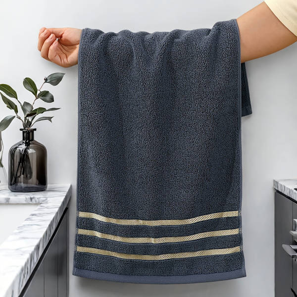 Badhandduksset i bomull 6-pack, 35x75 cm, randig modern design 【Blå】