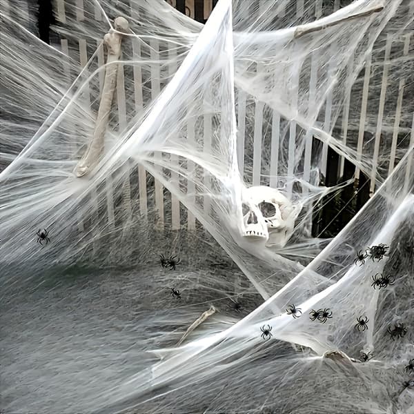 Elastisk edderkoppespind Halloween-dekorationssæt med falske edderkopper til hjemsøgt hus og hjem 5pcs