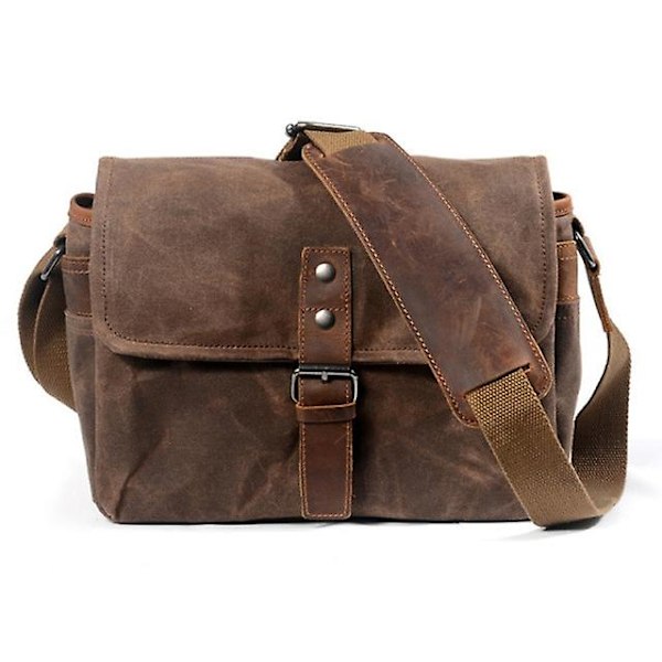 Retro Vandtæt Kamerataske Fotopakke DSLR Skuldertaske Etui Til Sony Nikon Canon Lærred Mini Simpel Messenger Mænd[GP] Coffee