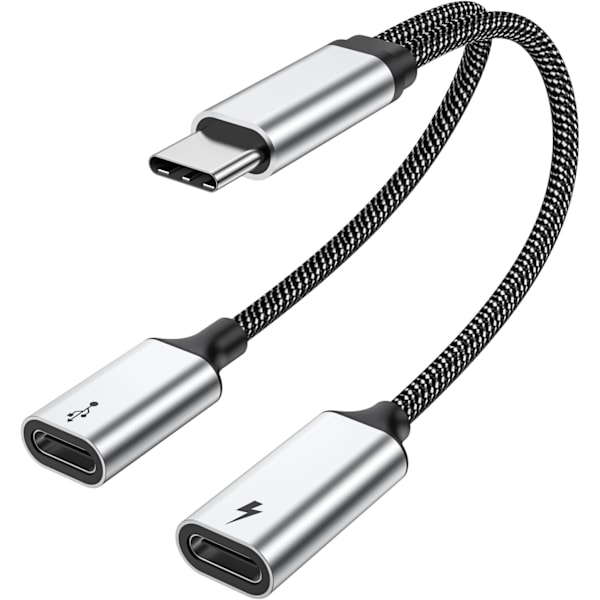 USB C Splitter med PD 60W Hurtig Opladning og Dataoverførsel (Understøtter Digitale Hovedtelefoner, IKKE til Skærm), USB C til USB C Hun Adapter