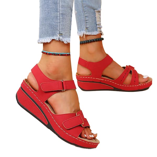 Women's Open Toe Ankle Strap Orthopedic Wedge Sandals Red[GPA] red 37
