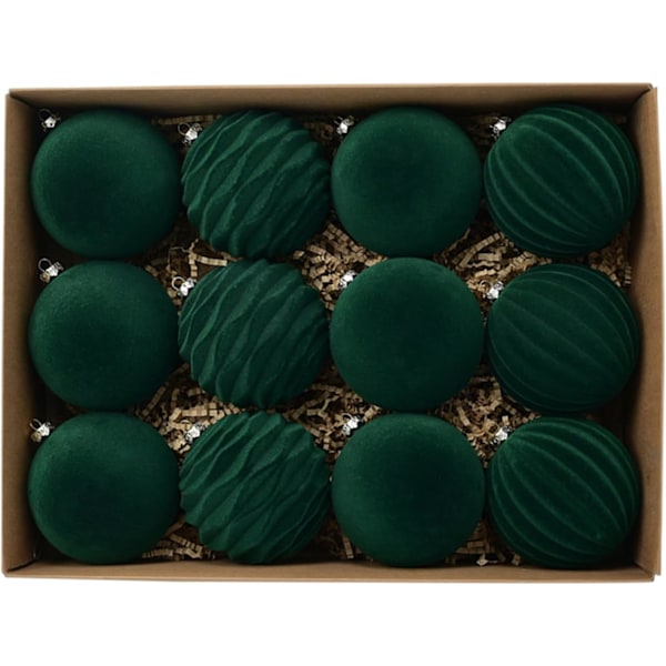 Sammetsjulgranspynt 12 st 8 cm Stora Julbollar Okrossbara Prydnadsföremål Julgranspynt Dark green