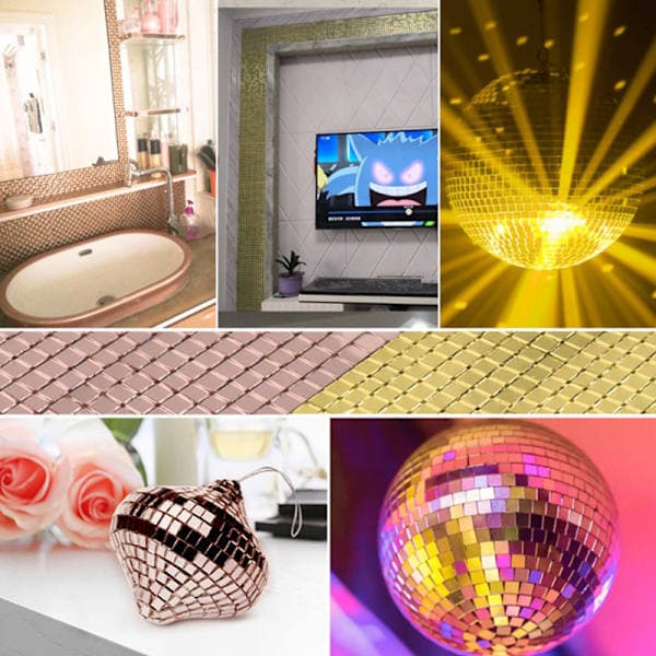 Mirror Mosaic Tile Stickers DIY Self-Adhesive Mini Square Acrylic Silver 4*60cm Silver[GPA] 4*60cm Silver