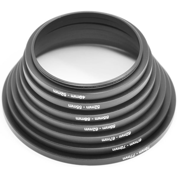 Step-UP ring sett, linsefilteradapter: 49mm 52mm 55mm 58mm 62mm 67mm 72mm 77mm 82mm E