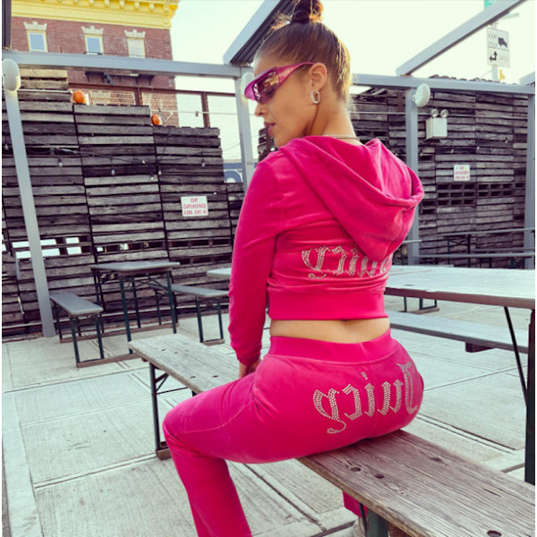 Dam sammet Juicy Couture träningsoverall tvådelad - rosröd rose Red L