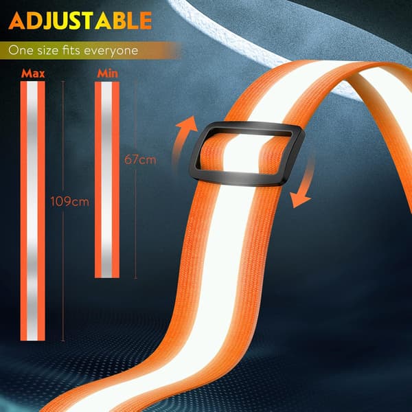 LED Reflective Vest, USB Rechargeable, Adjustable Waist/Shoulder - Orange