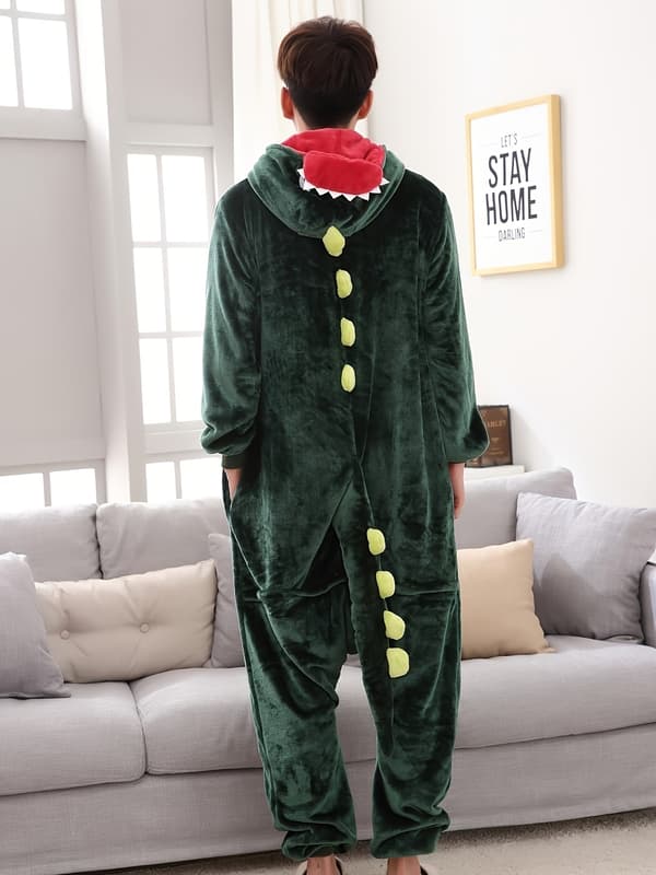 Dinosaur Dyre Tegneserie Par Pyjamas Onesie til Voksne Vinter Efterår Rollespil Outfits L 1PC Green
