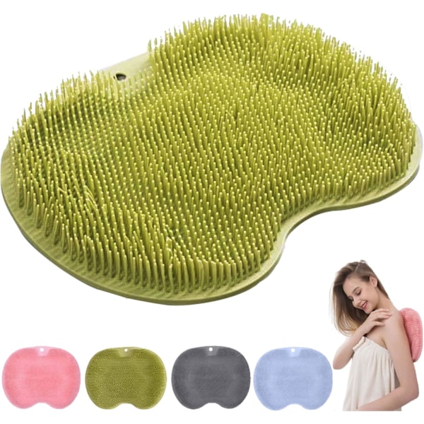 Halkfri silikonmassage matta, duschryggskrubbare, massage matta med halkfria sugkoppar, exfolierande badmatta Green