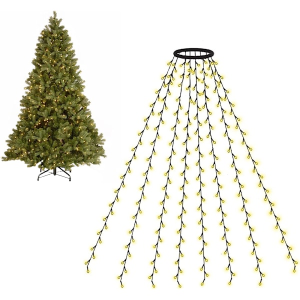 Solcellelamper utendørs LED fosslamper stjerne 1,5 m 200 LED lys julgran med toppstjerne vanntette lamper for