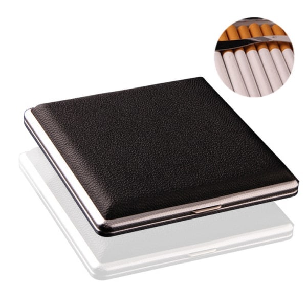 Lær og metall sigarettholder etui for 20 vanlige sigaretter