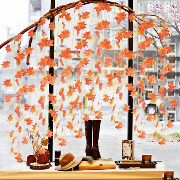 12 stk. Efterårskrans Ahornblad Dekoration Kunstig Ahornblad Krans Rødt Ahornblad Hængende Vedbend Plante Bryllup Thanksgiving Halloween Dekoration