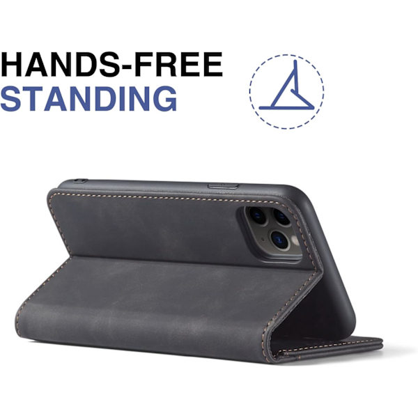 För iPhone 11 -16 Magnetiskt Läder Telefonfodral, Premium Läder Flip Fodral Vikbart Kortfack Stötsäkert Ställ Funktion (Svart) iPhone 13 Pro Max
