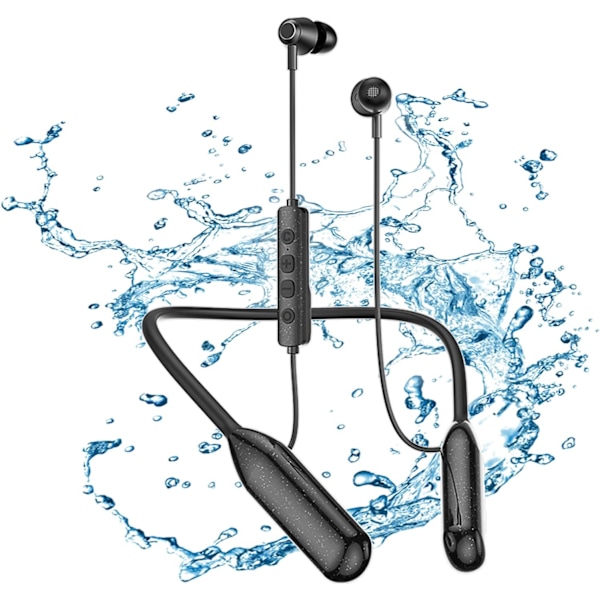 Nackbandshörlurar Bluetooth 5.3 Trådlösa In-Ear Hörlurar med Mikrofon, IPX6 Sport Hörlurar Trådlösa för Löpning, Magnetiska Hörlurar - Svart