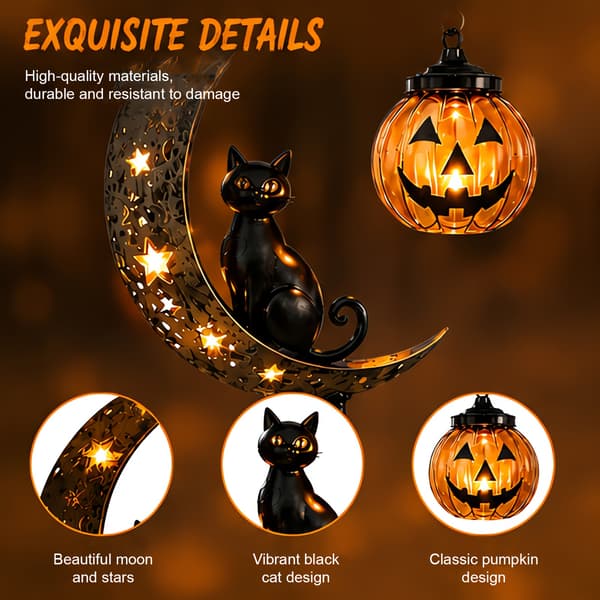 3D Metal Sort Kat og Græskar Halloween Havepæl Dekoration til Gård og Plæne 1