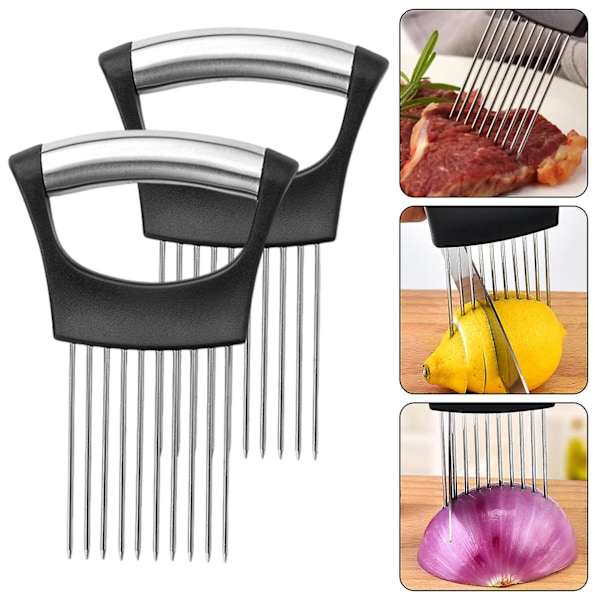 2 stk. Løg Holdere i Rustfrit Stål med 10 Blade Grøntsagsskærer Citron...