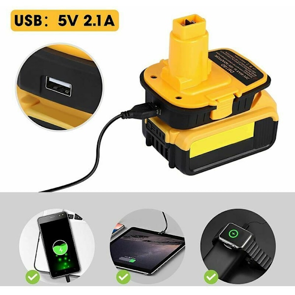 DM18D DCA1820 batteriadapter med USB-port för Dewalt 20V/18V och Milwaukee M18 18V litiumjonbatterier, kompatibel med DCB204 DCB205 batterier.
