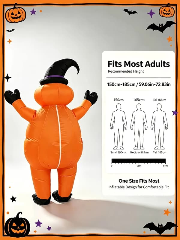 Halloween oppustelig græskar kostume voksen heksehat rollespil outfit til mænd Orange One-size