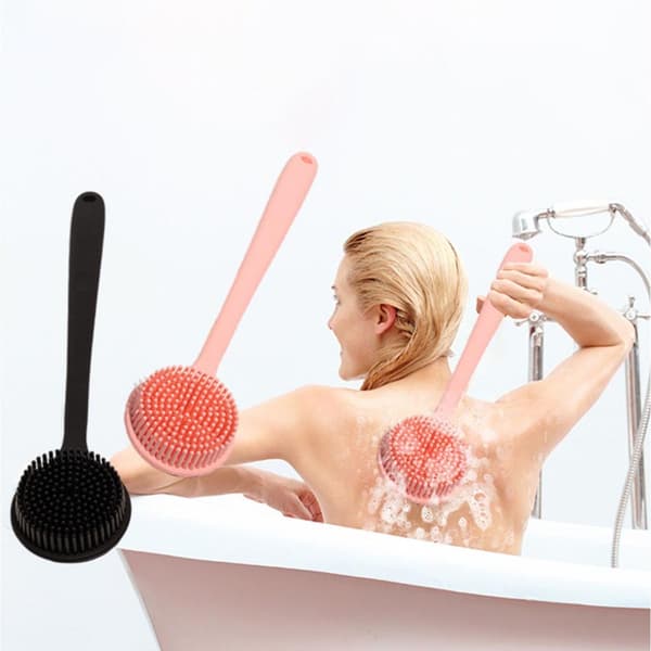 Silicone Long Handle Double-Sided Massage Bath Brush for Deep Cleaning & Relaxation Black[GPA] 156 Black