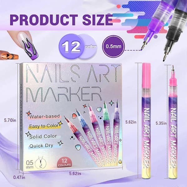 12-dele Finelinersæt til præcise negledesigns