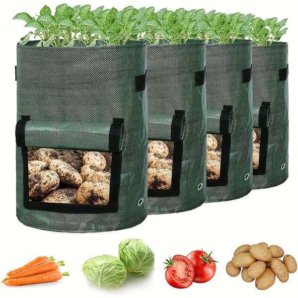 Potatisplanteringspåsar 7 gallon 4-pack med handtag och lock 7-Gallon 37.85 L