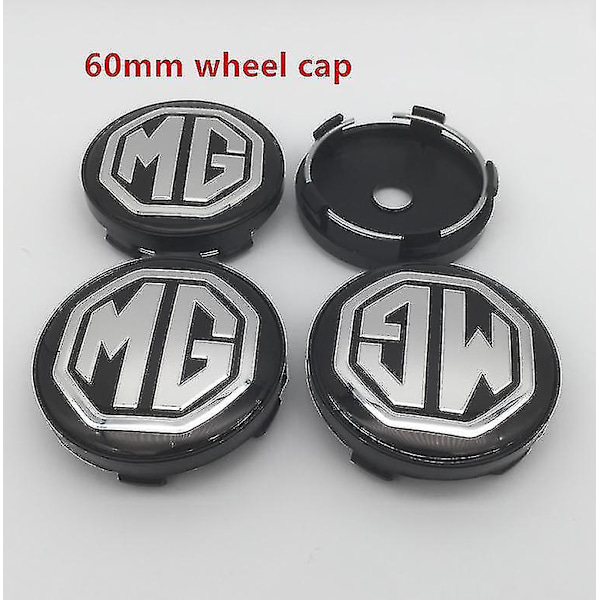 4st Mg Logotyp 56mm 60mm Bilhjul Cap Cover Hartsmärke Emblem Sticker Styling Tillbehör, 60mm svart cap 2