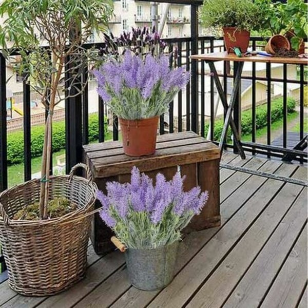 7 STK. Lavendel Kunstige Blomster Falsk Blomst Lilla Buske Grønt Busk Falsk til Blomsterbuket Krans Krukke Altan Terrasse Hjem